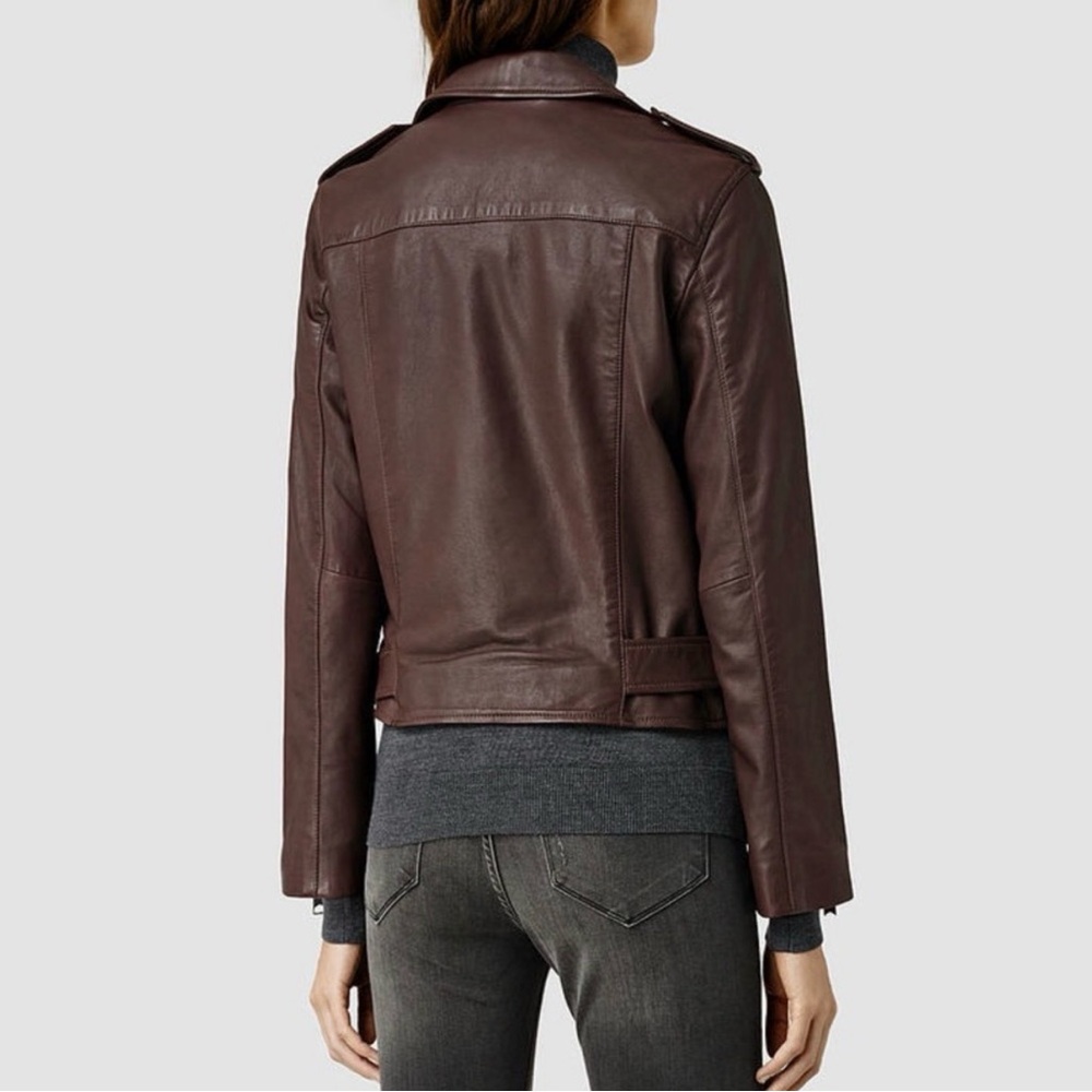 All Saints Red Burgundy Leather Jacket - Picture 2 of 8